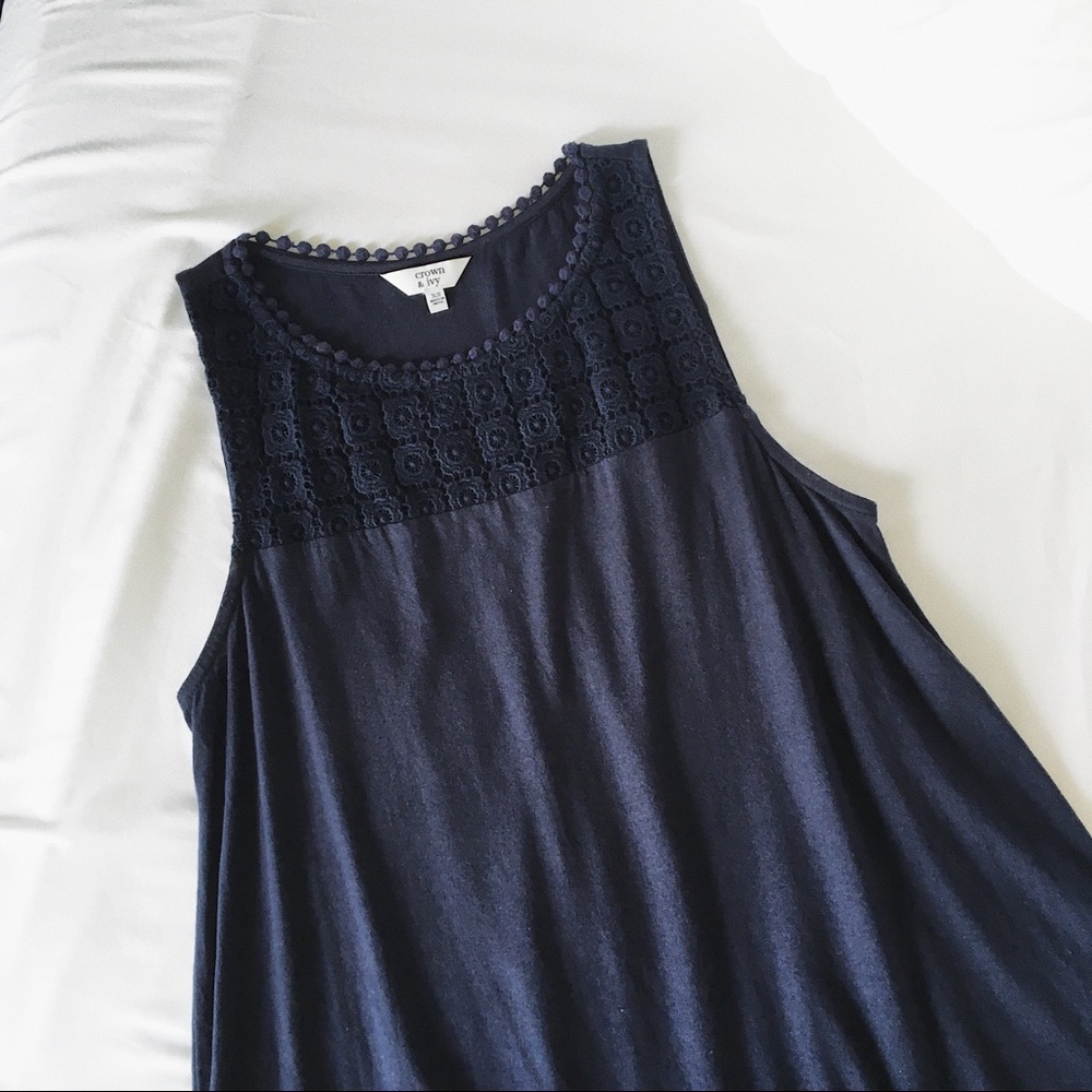 Crown & Ivy | Embroidered Pom Pom Tank Top